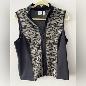 Weekends by Chicos animal print vest size 1 sleeveless full zipper pockets black